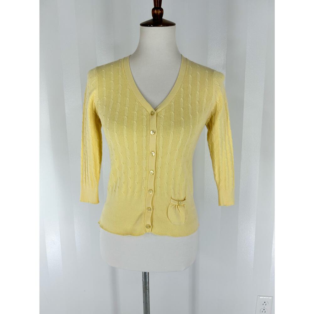 LOFT Women’s Yellow Button Up 3/4 Sleeve Lightweight Sweater Sz M